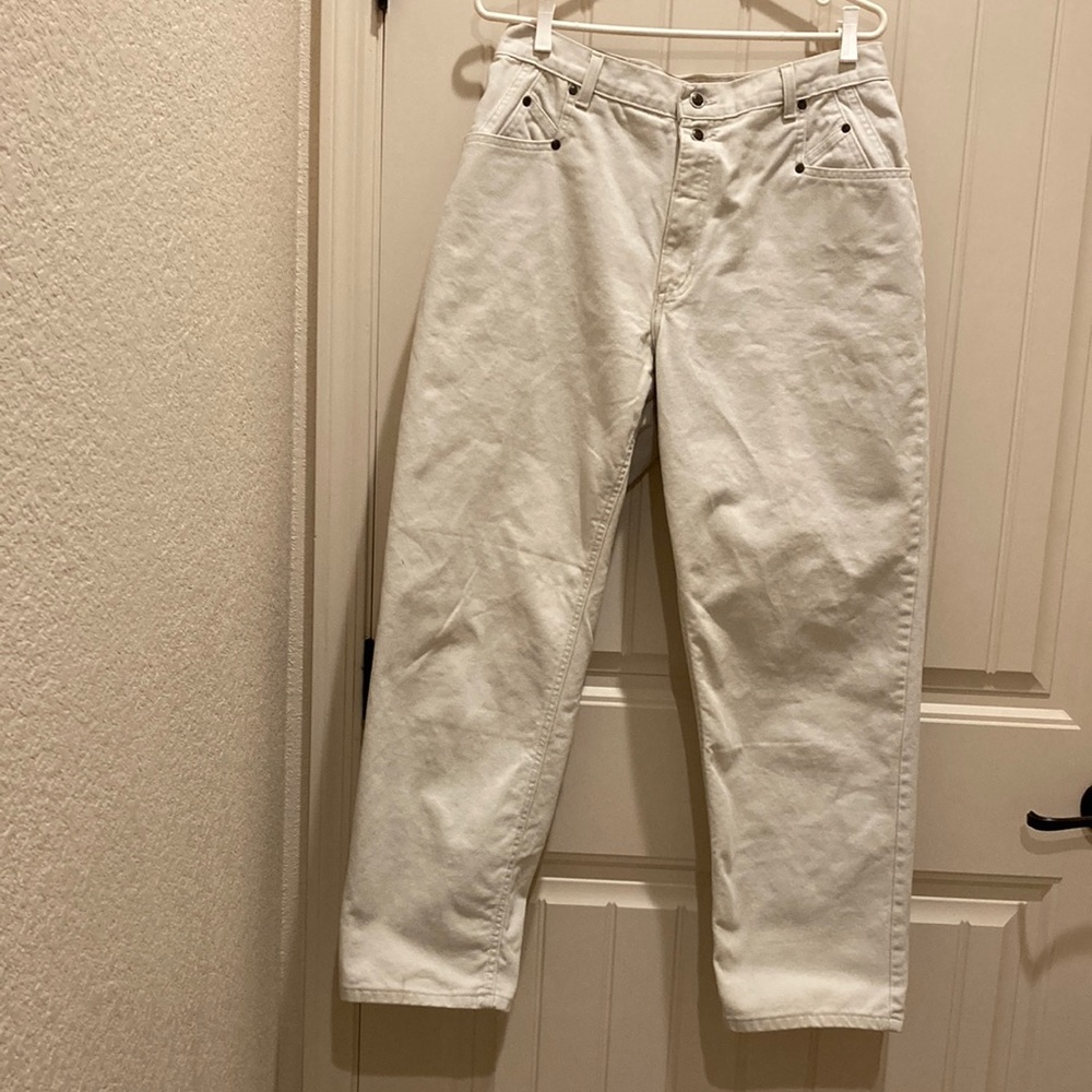 Zena Women’s Sz 14 High Rise Mom Jeans Vintage Off White Tapered Leg Made in USA